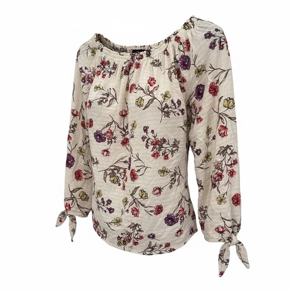Lauren Ralph‎ Lauren Floral Peasant Blouse XL Cotton Boho Tie Sleeve